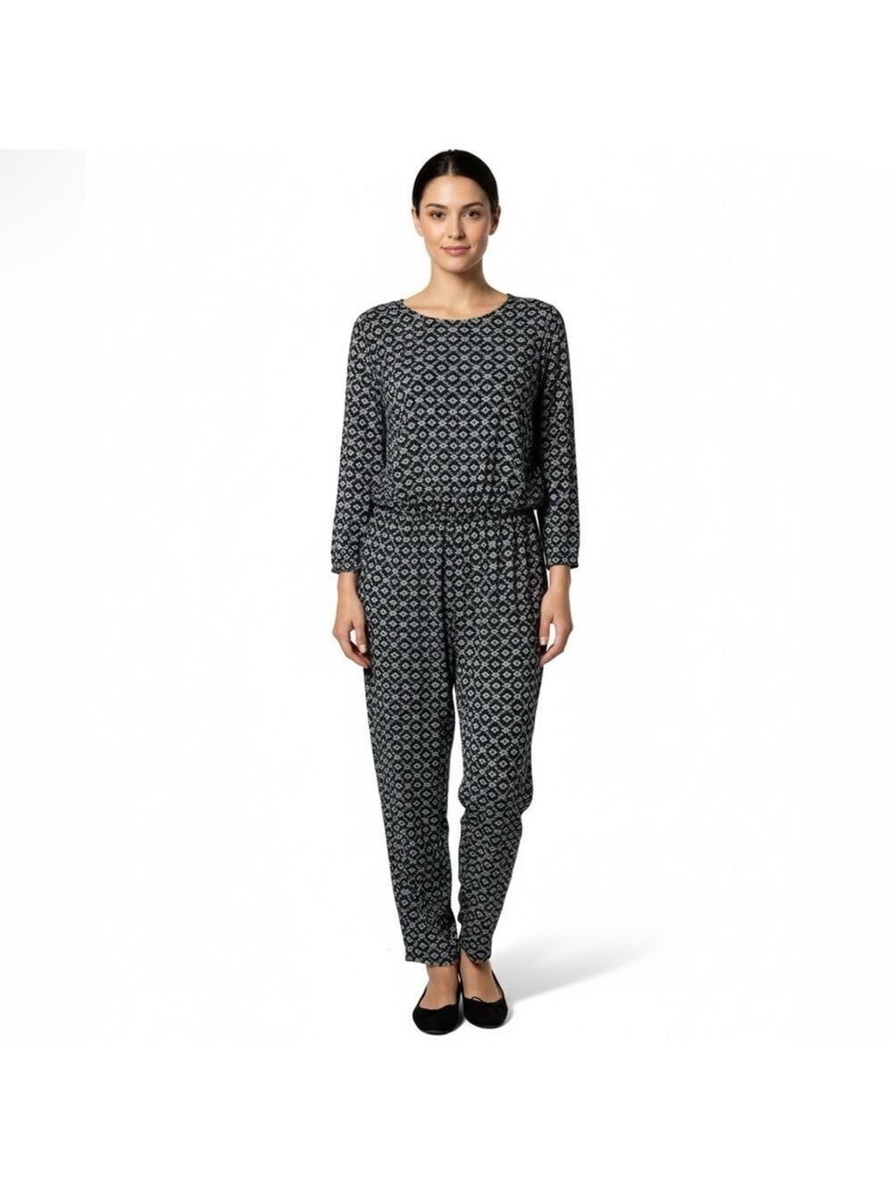OLD NAVY 100% Rayon Black and White Jumpsuit Crossover Back Side Slash Pockets M